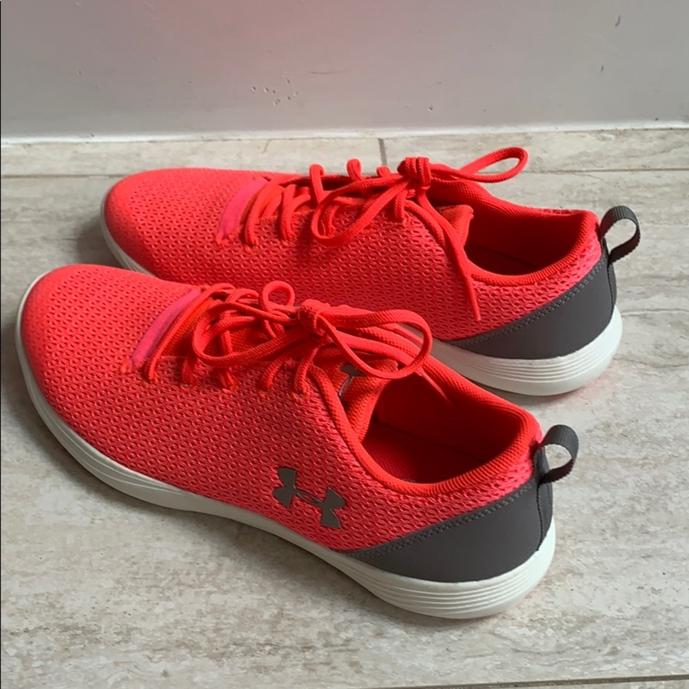 neon pink/orange under armor sneakers